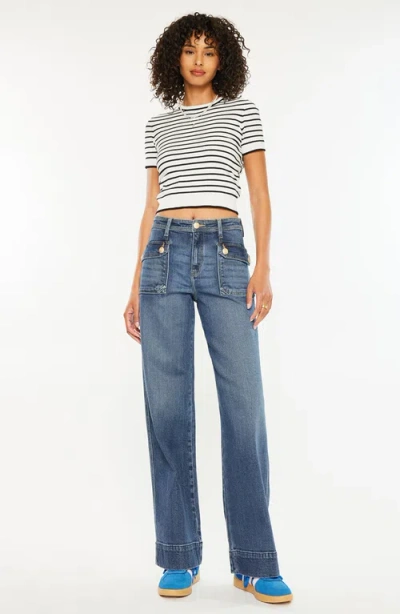 Kancan Luka High Rise Wide Leg Jeans In Dark Wash