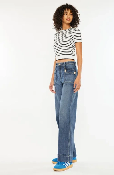 Kancan Luka High Rise Wide Leg Jeans In Dark Wash