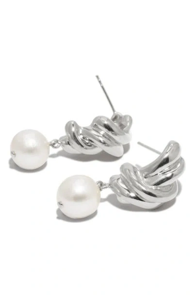 Completedworks Freshwater Pearl Drop Earrings In Silver Plated