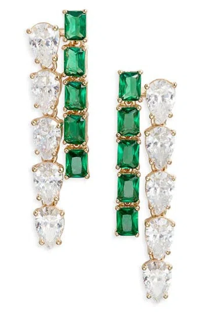 Nadri Emerald Isle Cubic Zirconia Double Linear Drop Earrings In Gold With Green