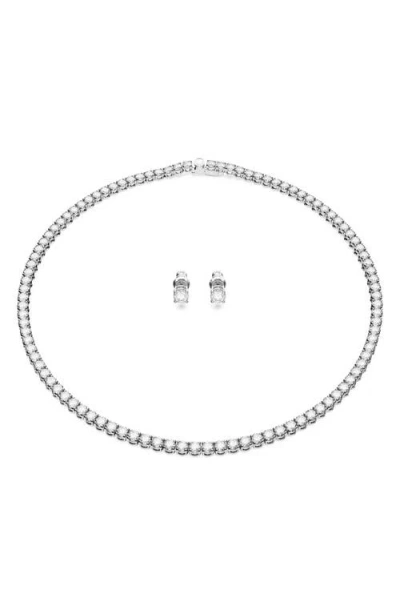 Swarovski Rhodium Plated Matrix Tennis Set In White