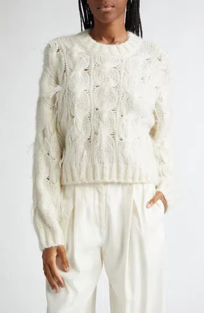 Vince Feather Embellished Cable Alpaca-blend Pullover In Off White