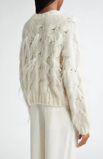 Vince Feather Embellished Cable Alpaca-blend Pullover In Off White