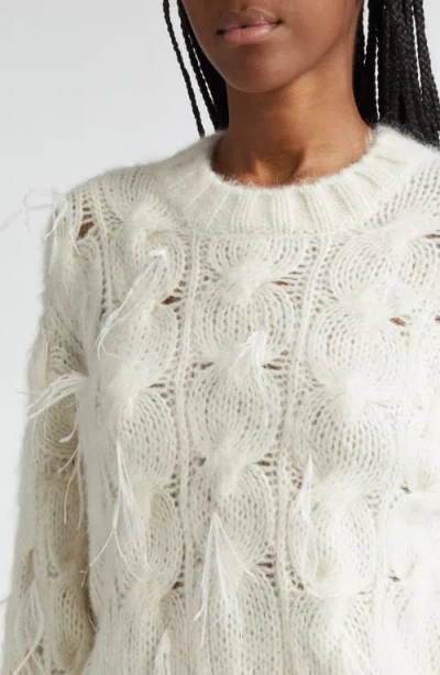 Vince Feather Embellished Cable Alpaca-blend Pullover In Off White