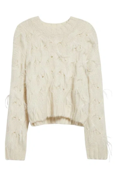 Vince Feather Embellished Cable Alpaca-blend Pullover In Off White