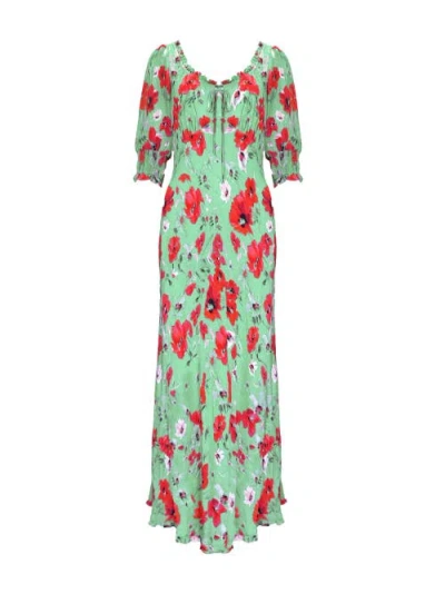 Ro&zo Red Poppy Print Tie Front Dress In Red