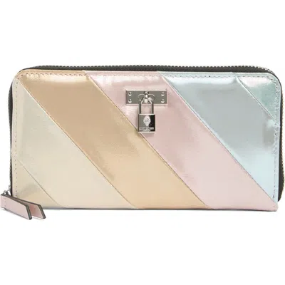 Kurt Geiger London Stripe Leather Zip Around Wallet In Open Grey