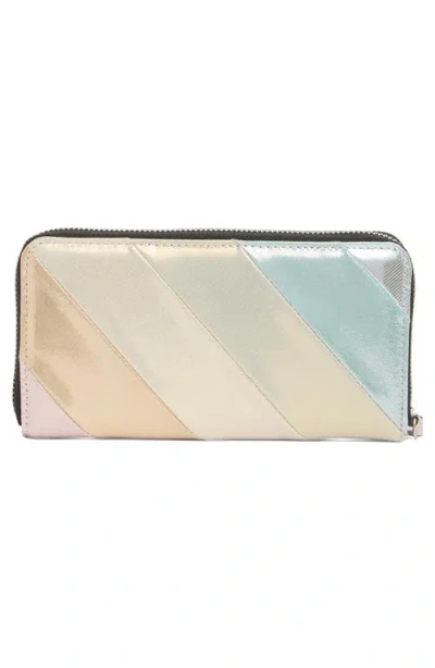 Kurt Geiger London Stripe Leather Zip Around Wallet In Open Grey