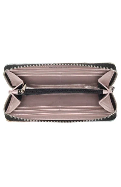 Kurt Geiger London Stripe Leather Zip Around Wallet In Open Grey