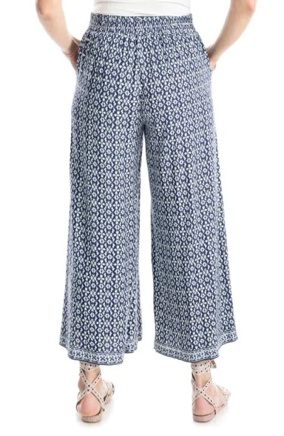 Max Studio Wide Leg Pull-on Crop Pants In Blue