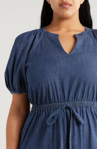 Anne Klein Tiered Puff Sleeve Midi Dress In Blue