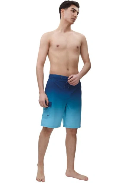 Rokka&rolla 4-way Stretch Performance Board Shorts In Blue Wave Gradient
