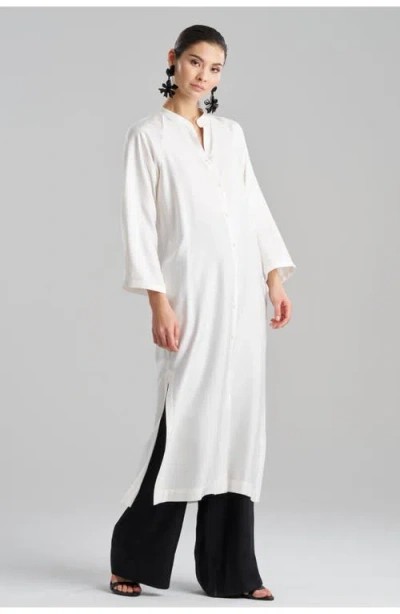 Natori Cotton Silk Twill Tunic With Side Slits In White