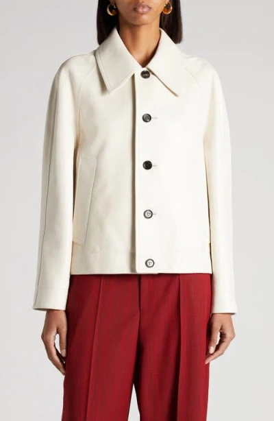 Bottega Veneta Leather Collared Jacket With Front And Lateral Pockets In 9247 Pale Meringue