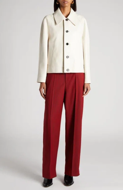Bottega Veneta Leather Collared Jacket With Front And Lateral Pockets In 9247 Pale Meringue