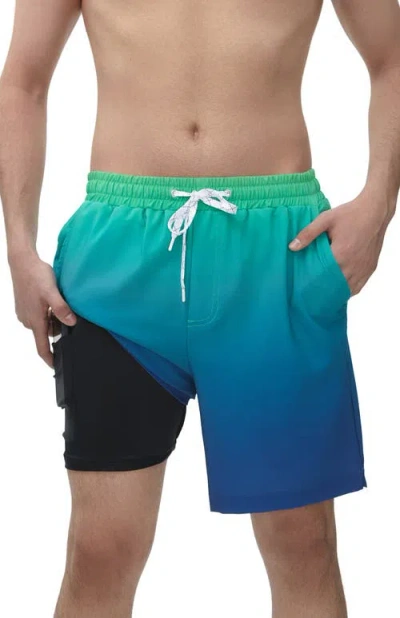 Rokka&rolla Compression Liner Stretch Swim Trunks Upf 50+ In Emerald Bay