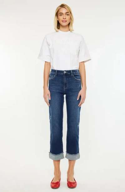 Kancan Irma High Rise Cropped Straight Leg Jeans In Dark Wash