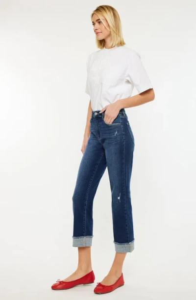 Kancan Irma High Rise Cropped Straight Leg Jeans In Dark Wash