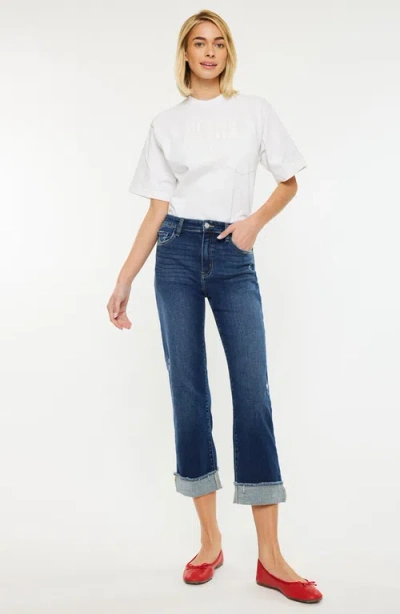 Kancan Irma High Rise Cropped Straight Leg Jeans In Dark Wash
