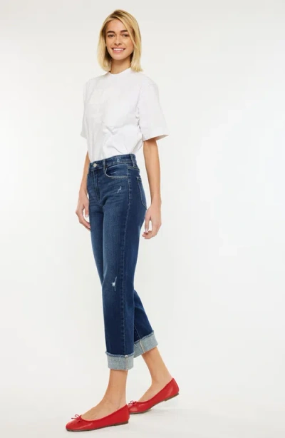 Kancan Irma High Rise Cropped Straight Leg Jeans In Dark Wash