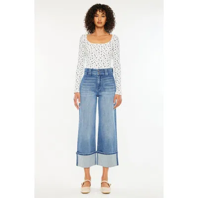 Kancan Irna 90's Cropped Wide Leg Jeans In Dark Wash