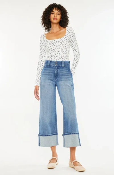 Kancan Irna 90's Cropped Wide Leg Jeans In Dark Wash