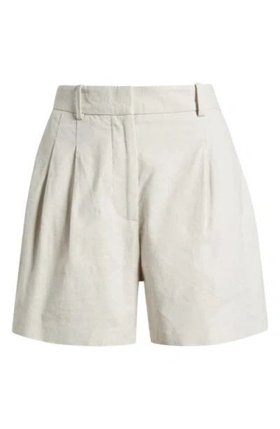 Open Edit Everyday Pleated Linen Blend Shorts In Grey Moonbeam