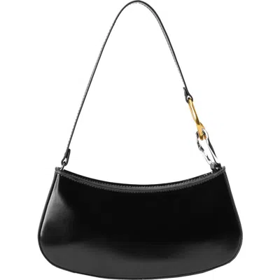 Staud Curved Rectangular Black Shoulder Handbag With Chain Link Strap In Black
