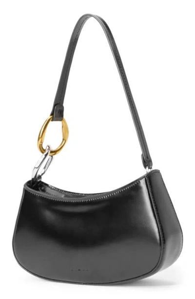 Staud Curved Rectangular Black Shoulder Handbag With Chain Link Strap In Black