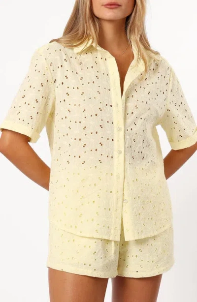 Petal And Pup Petal & Pup Dazie Eyelet Short Sleeve Button-up Shirt In Yellow