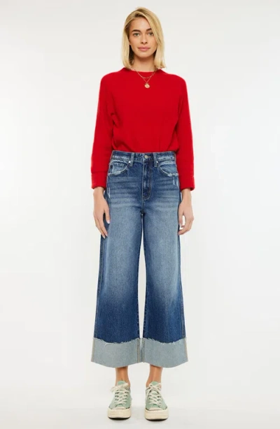 Kancan Lynn 90's Cropped Wide Leg Jeans In Medium Wash