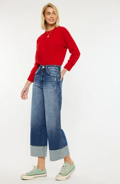 Kancan Lynn 90's Cropped Wide Leg Jeans In Medium Wash