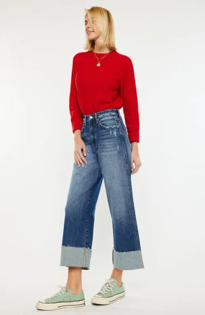 Kancan Lynn 90's Cropped Wide Leg Jeans In Medium Wash