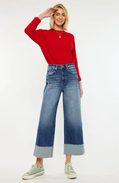 Kancan Lynn 90's Cropped Wide Leg Jeans In Medium Wash