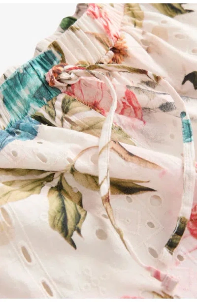 Next Print Broderie Cotton Drawstring Shorts In White