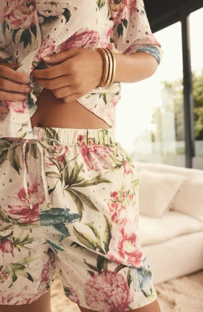 Next Print Broderie Cotton Drawstring Shorts In White