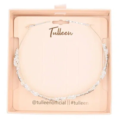 Tulleen Rhinestone Leaf Pattern Headband In Silver