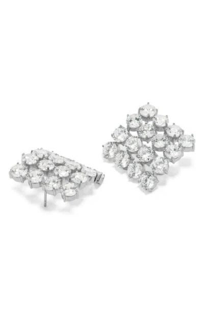 Completedworks Cubic Zirconia Grid Stud Earrings In Rhodium
