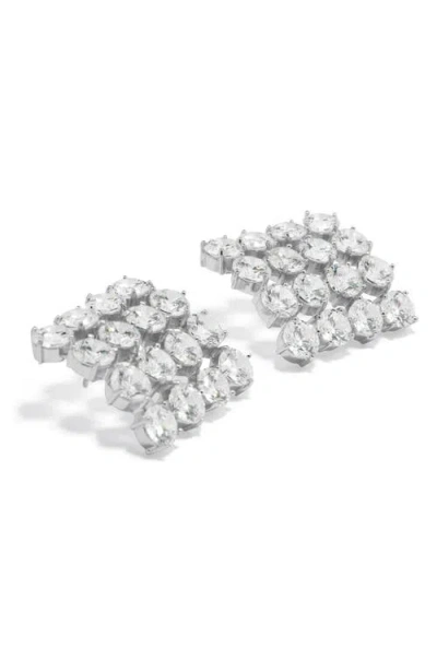 Completedworks Cubic Zirconia Grid Stud Earrings In Rhodium