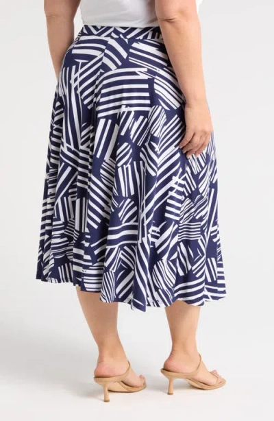 24seven Comfort Apparel Geometric Print Midi Skirt In Navy Multi