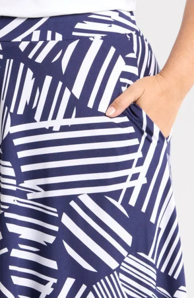 24seven Comfort Apparel Geometric Print Midi Skirt In Navy Multi