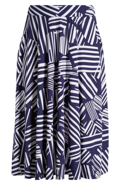 24seven Comfort Apparel Geometric Print Midi Skirt In Navy Multi