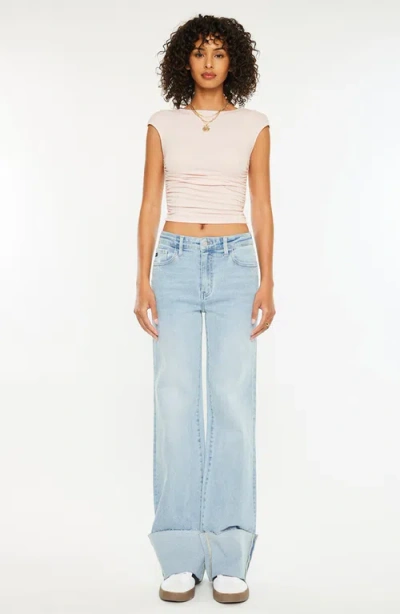 Kancan Franny High Rise Wide Flare Jeans In Light Wash