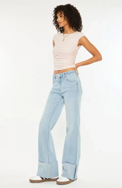 Kancan Franny High Rise Wide Flare Jeans In Light Wash