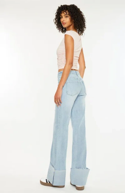 Kancan Franny High Rise Wide Flare Jeans In Light Wash