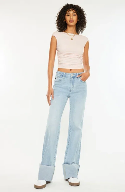 Kancan Franny High Rise Wide Flare Jeans In Light Wash