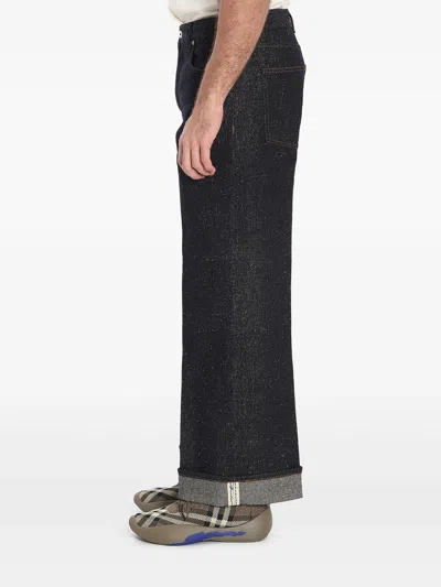 Burberry Straight Leg Rolled Cuff Denim Trousers In Black
