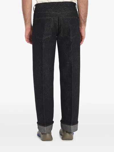 Burberry Straight Leg Rolled Cuff Denim Trousers In Black