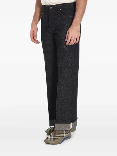 Burberry Straight Leg Rolled Cuff Denim Trousers In Black