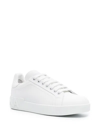 Dolce & Gabbana Portofino Low-top Leather Sneakers With Lateral Monogram In Neutral